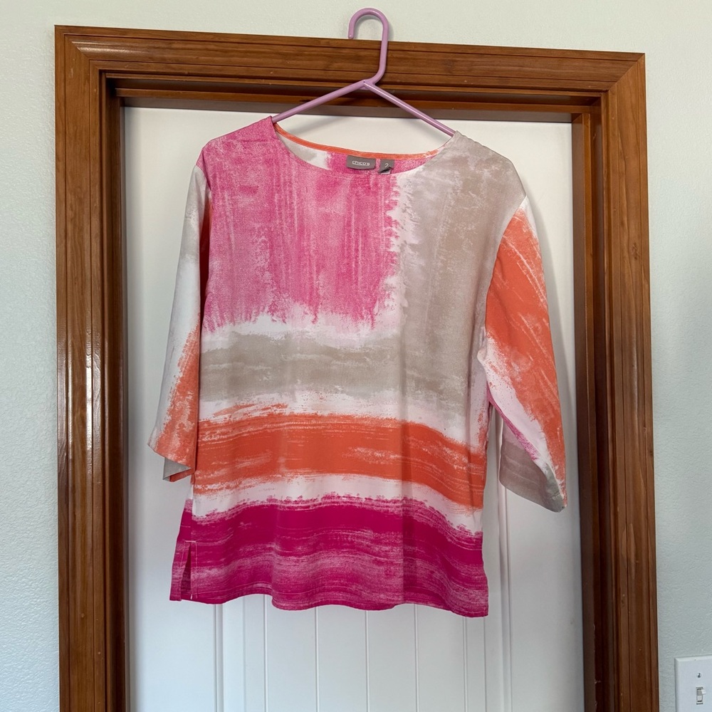 Chico's Pink Boxy 3/4 Sleeve Blouse
